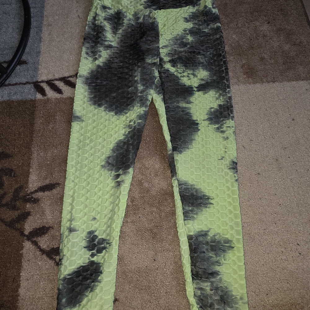 Acting Pro Women's Tie-Dye Leggings - Neon Green and Dark Gray